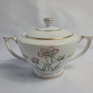 Mikado Harmony Sugar Bowl with Lid Cream Rim Pink Floral Center